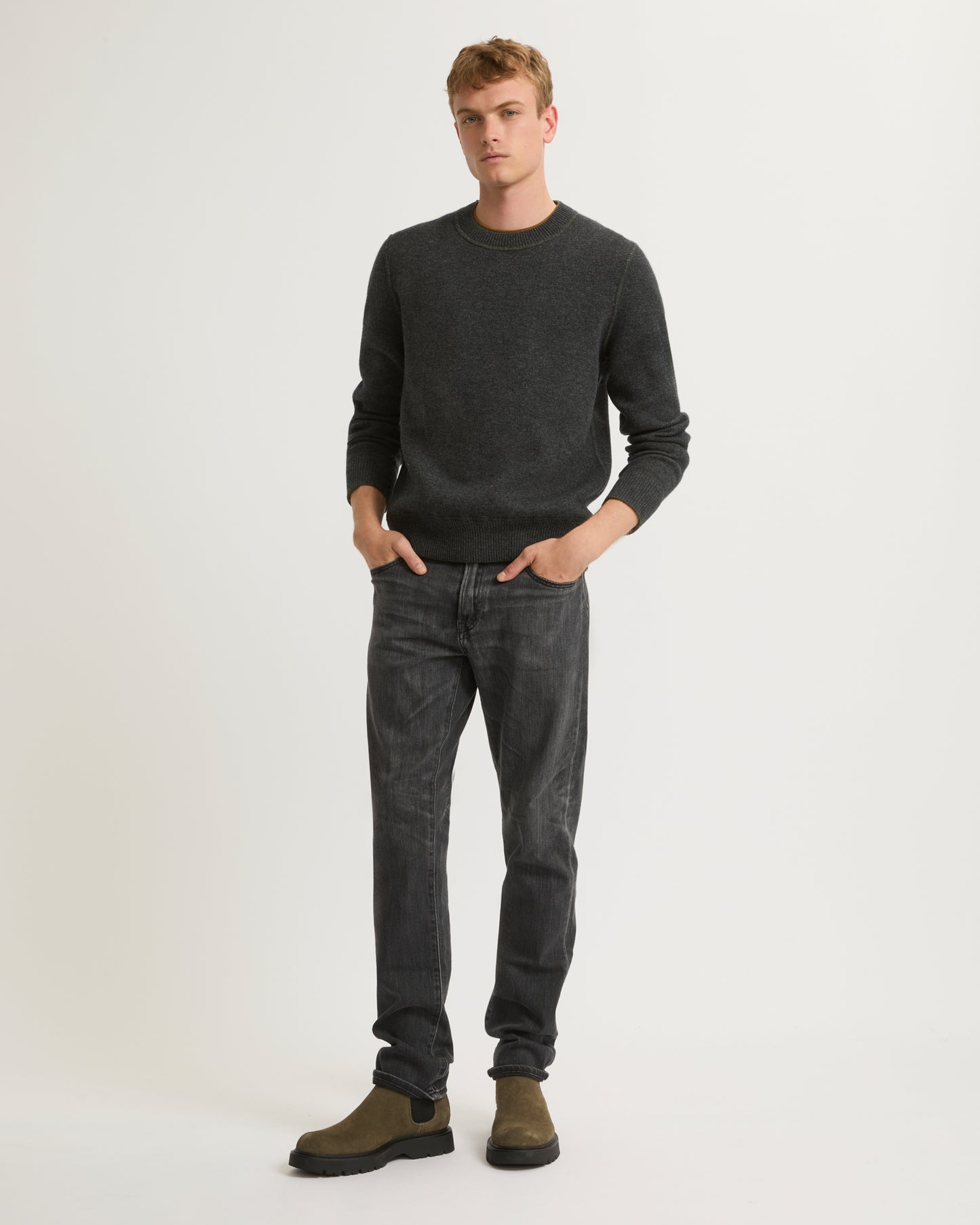 Two-tone reversible crew neck jumper in wool-cashmere knit-Yves Salomon-Winter sale & boxing day