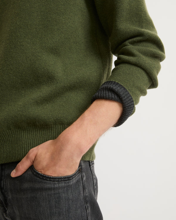 Two-tone reversible crew neck jumper in wool-cashmere knit-Yves Salomon-Winter sale & boxing day