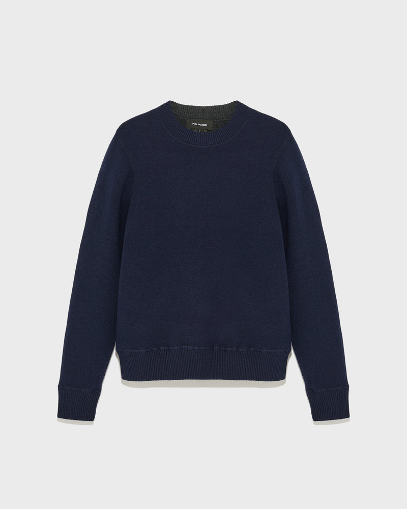 Two-tone reversible crew neck jumper in wool-cashmere knit-Yves Salomon-Winter sale & boxing day