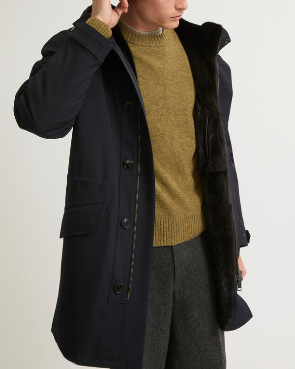 Regular parka in waterproof technical wool and mink fur