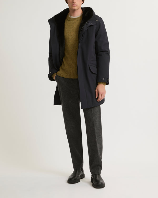 Regular parka in waterproof technical wool and mink fur