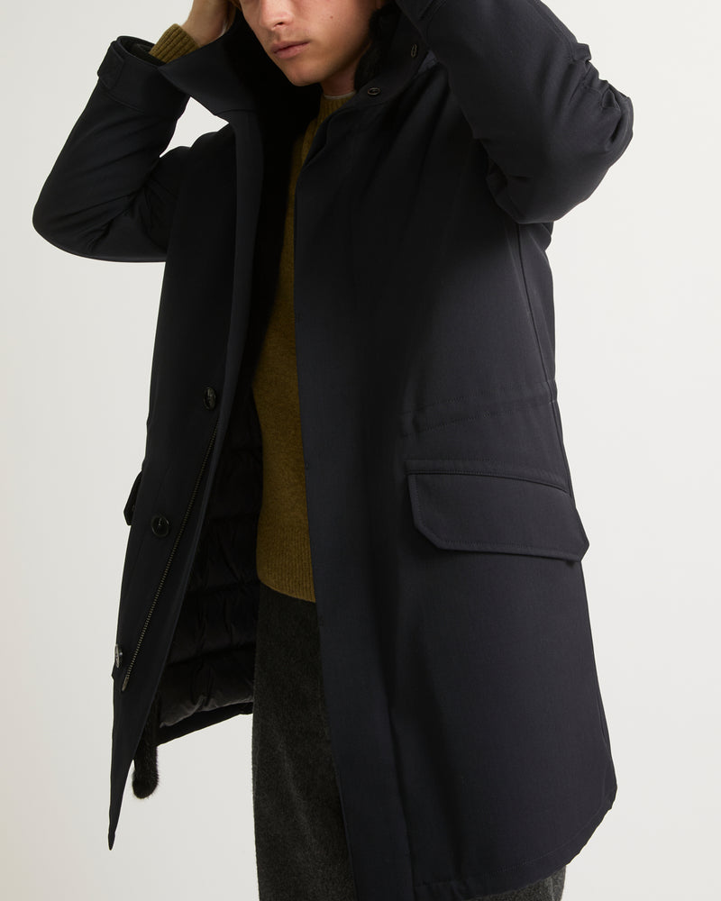 Regular parka in waterproof technical wool and mink fur