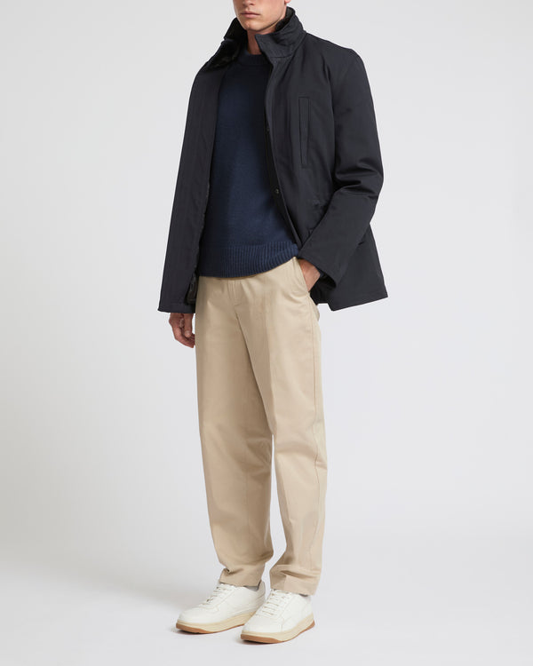 Field jacket in waterproof technical wool and mink fur