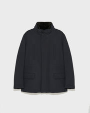 Field jacket in waterproof technical wool and mink fur