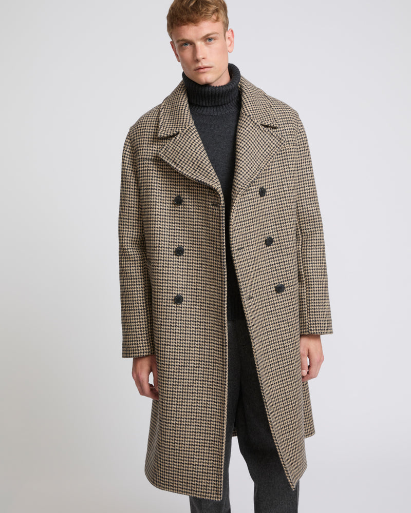 Houndstooth woollen fabric coat-Yves Salomon-Winter sale & boxing day