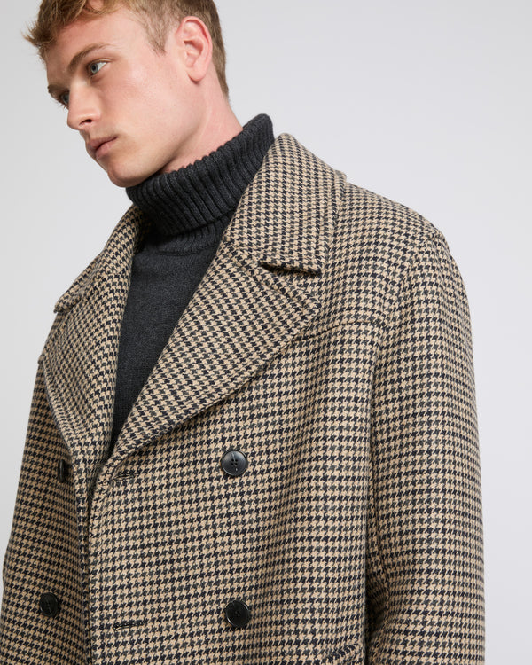 Houndstooth woollen fabric coat-Yves Salomon-Winter sale & boxing day