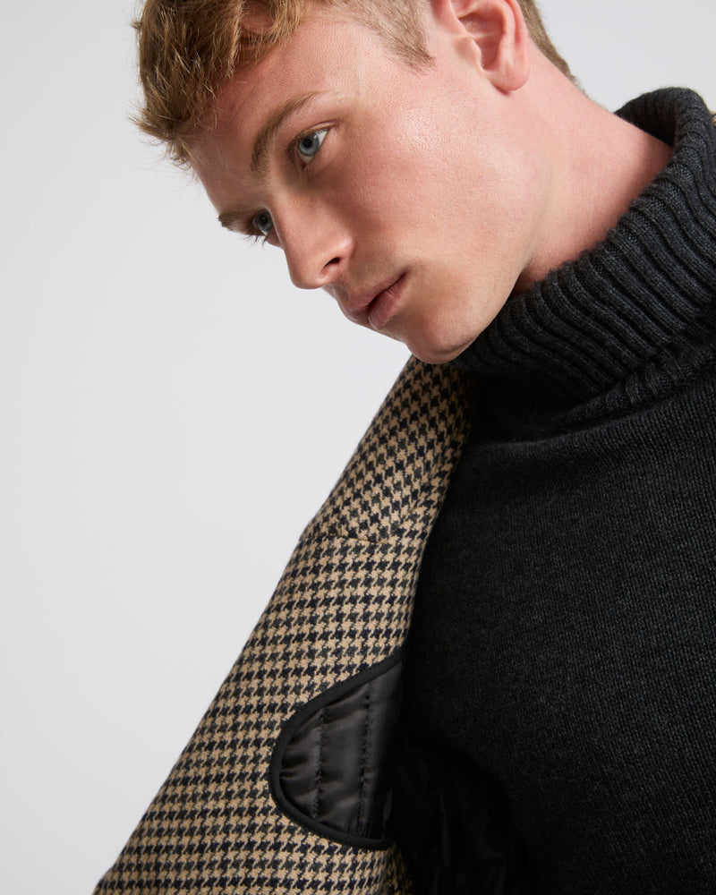 Houndstooth woollen fabric coat-Yves Salomon-Winter sale & boxing day