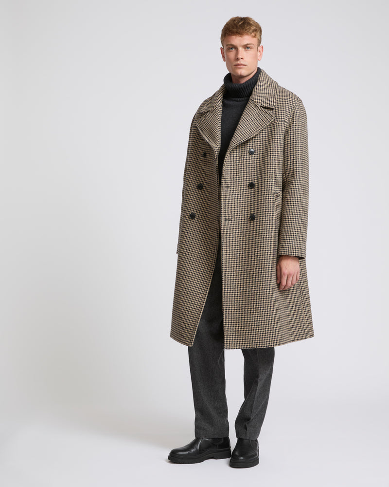 Houndstooth woollen fabric coat-Yves Salomon-Winter sale & boxing day
