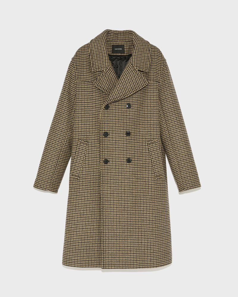 Houndstooth woollen fabric coat-Yves Salomon-Winter sale & boxing day