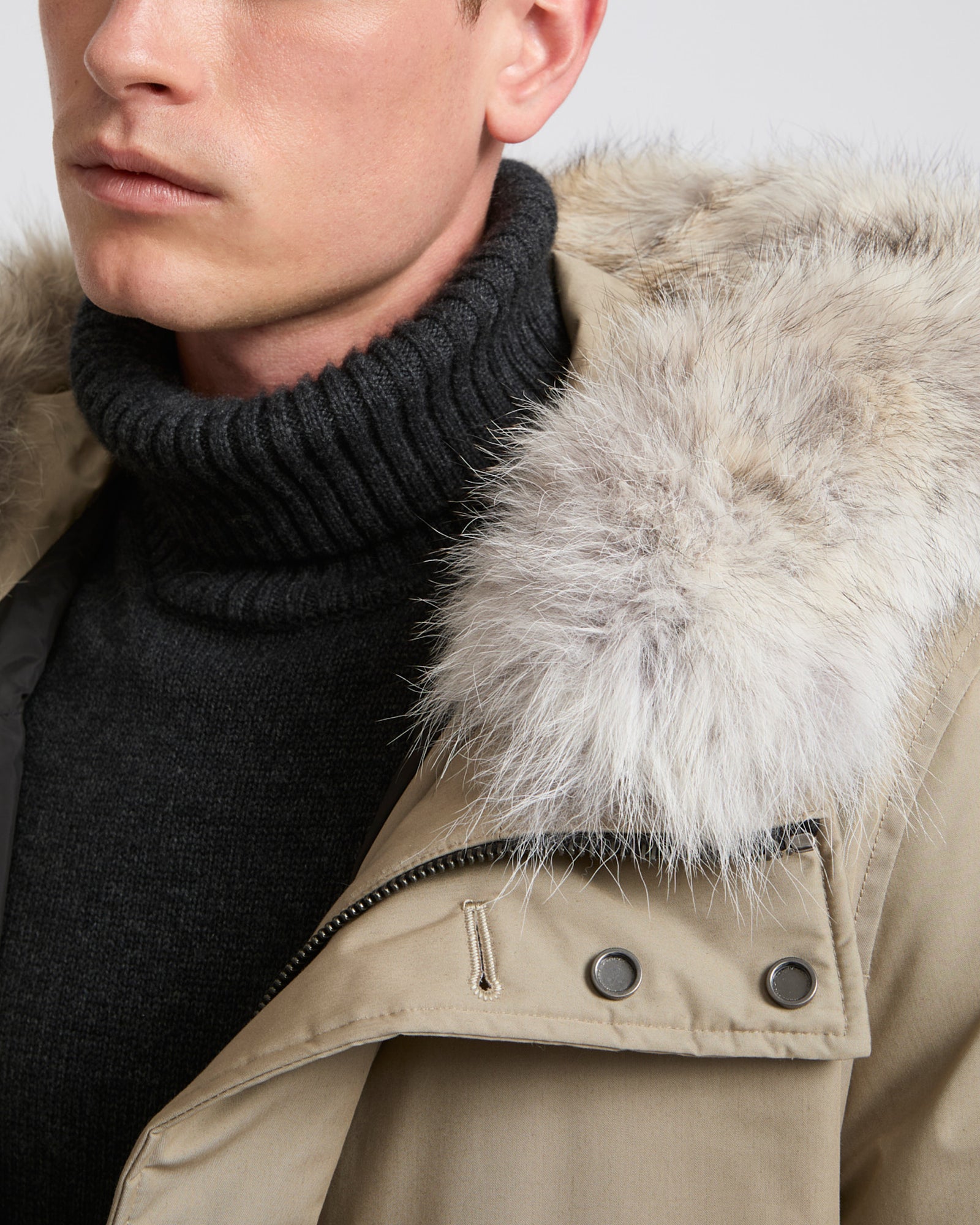 Cotton-blend iconic parka with coyote fur trim - beige - Yves