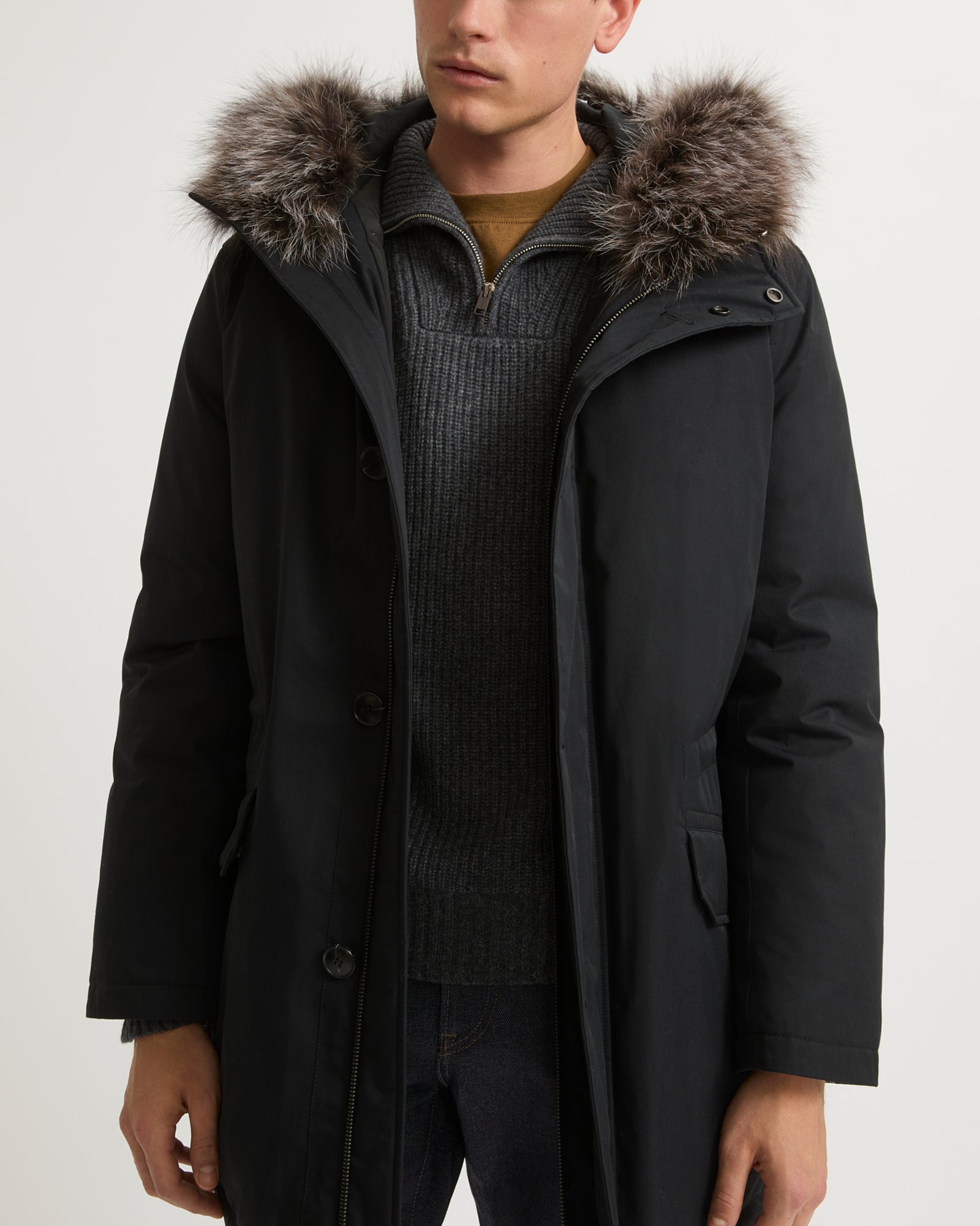 Cotton-blend iconic parka with fox fur trim - black - Yves Salomon
