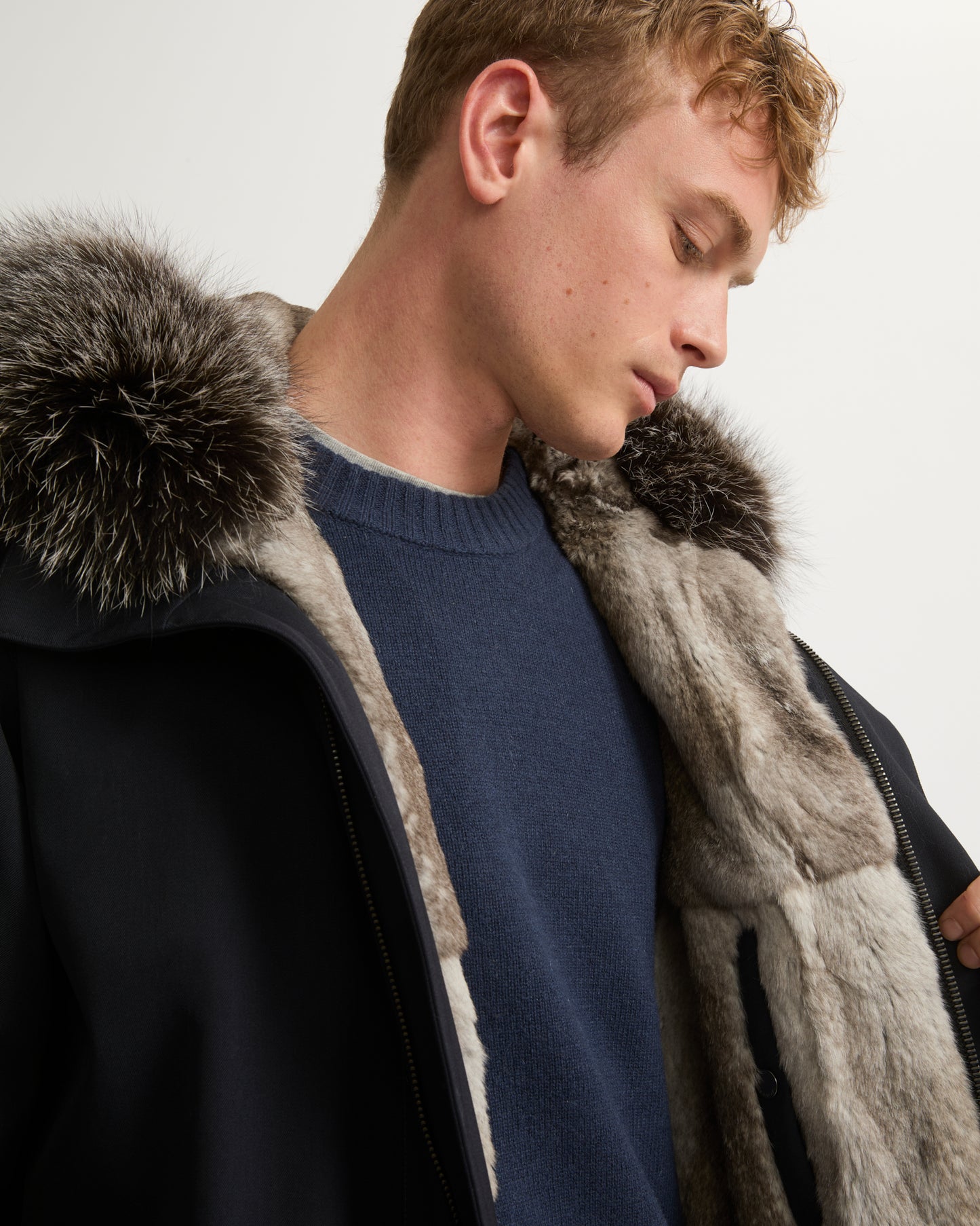Winter sale & boxing day  -Fishtail parka in technical wool and fur