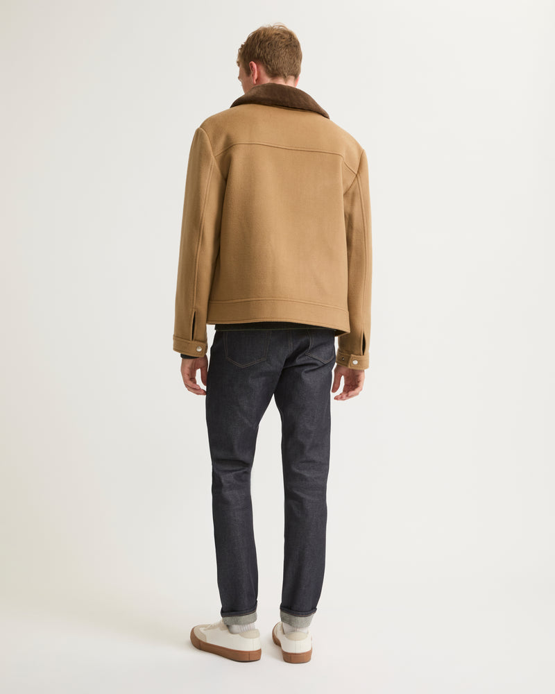 Zipped jacket in double-sided wool-cashmere fabric with mink collar