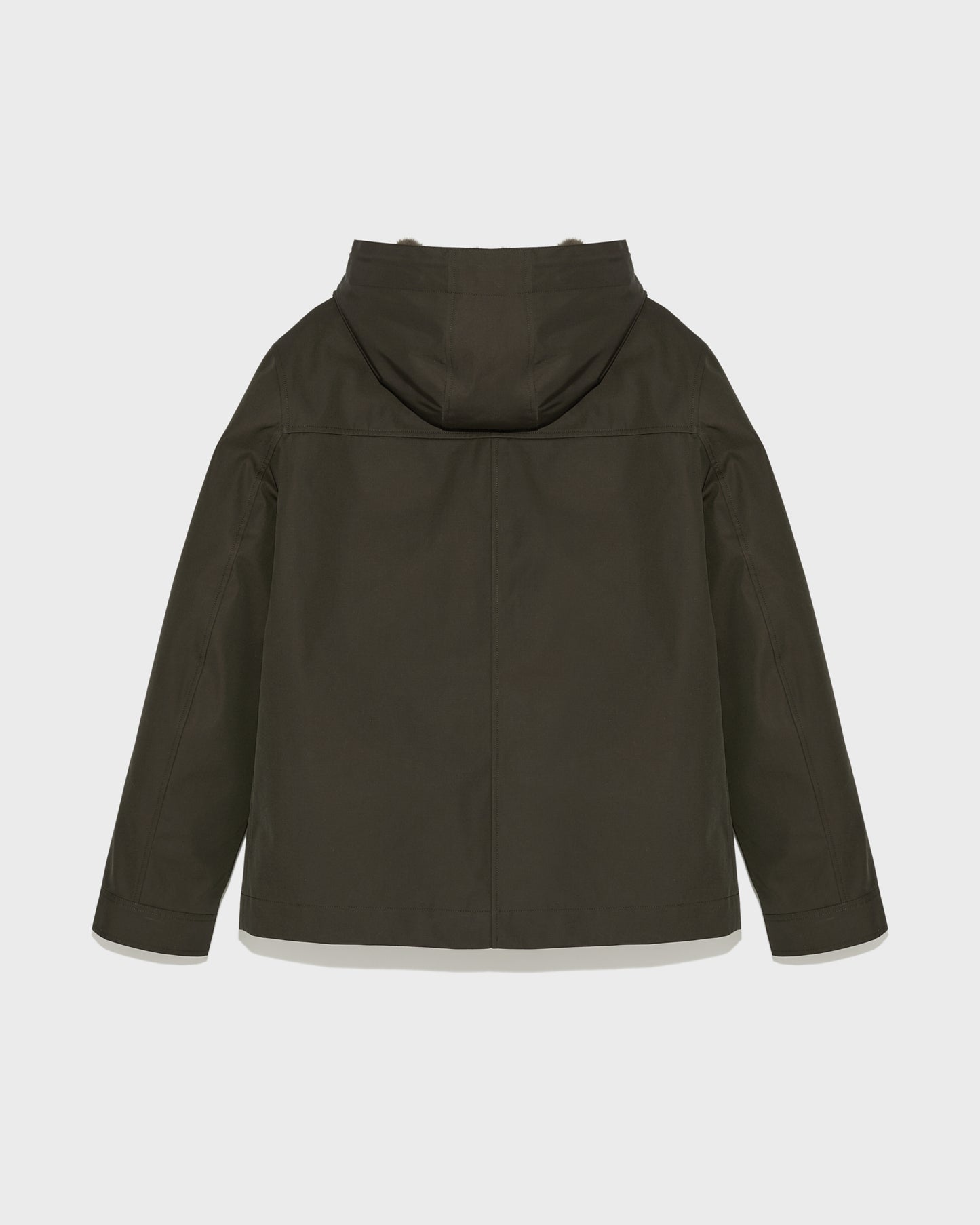 Hooded jacket in waterproof technical gabardine and mink fur