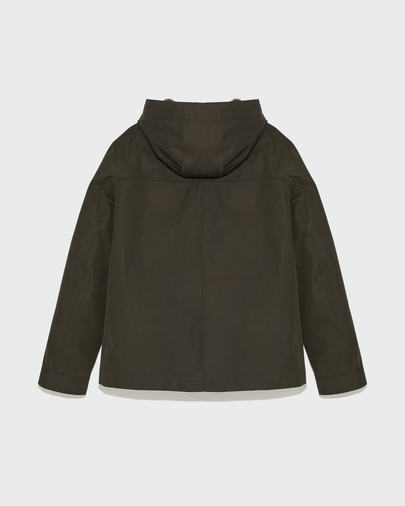 Hooded jacket in waterproof technical gabardine and mink fur
