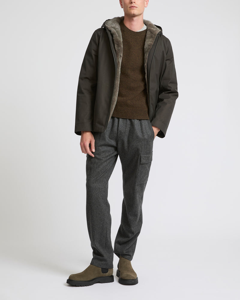 Hooded jacket in waterproof technical gabardine and mink fur