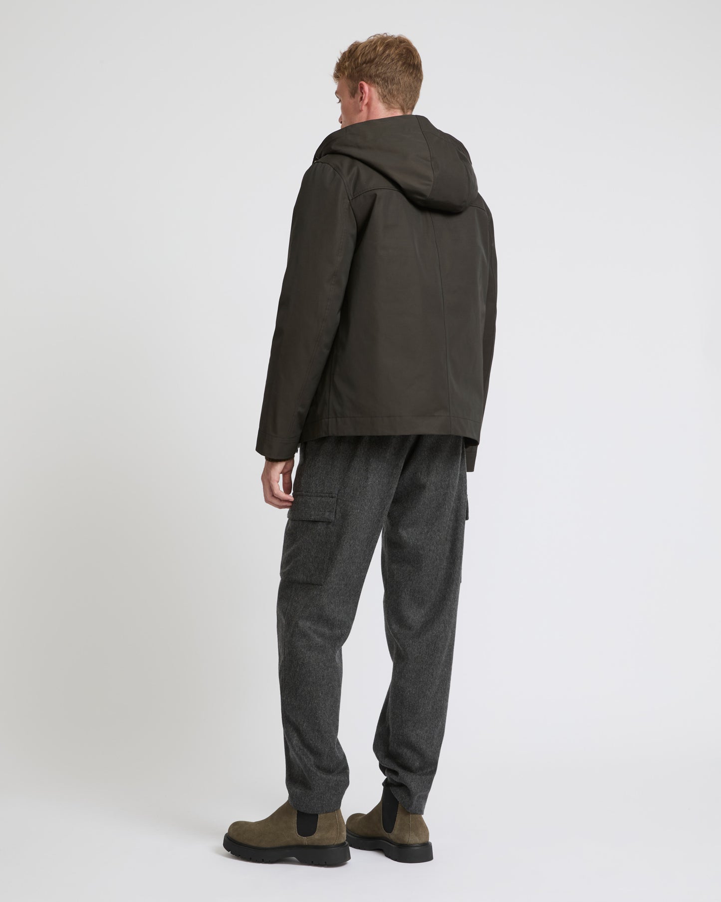 Hooded jacket in waterproof technical gabardine and mink fur