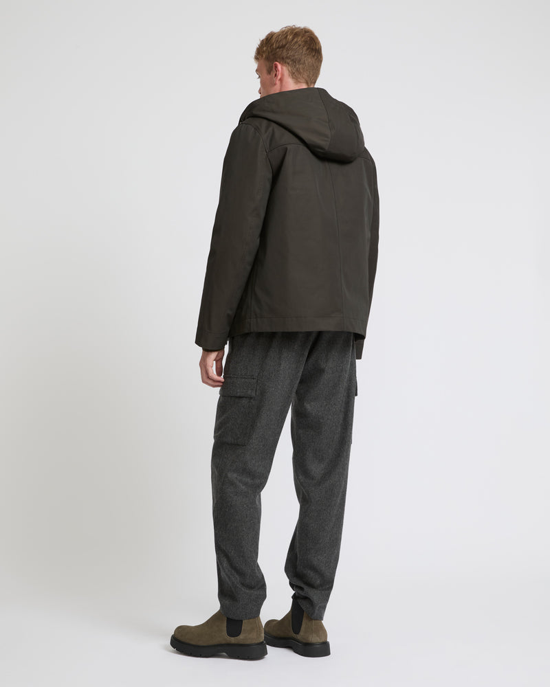 Hooded jacket in waterproof technical gabardine and mink fur