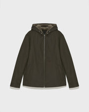 Hooded jacket in waterproof technical gabardine and mink fur