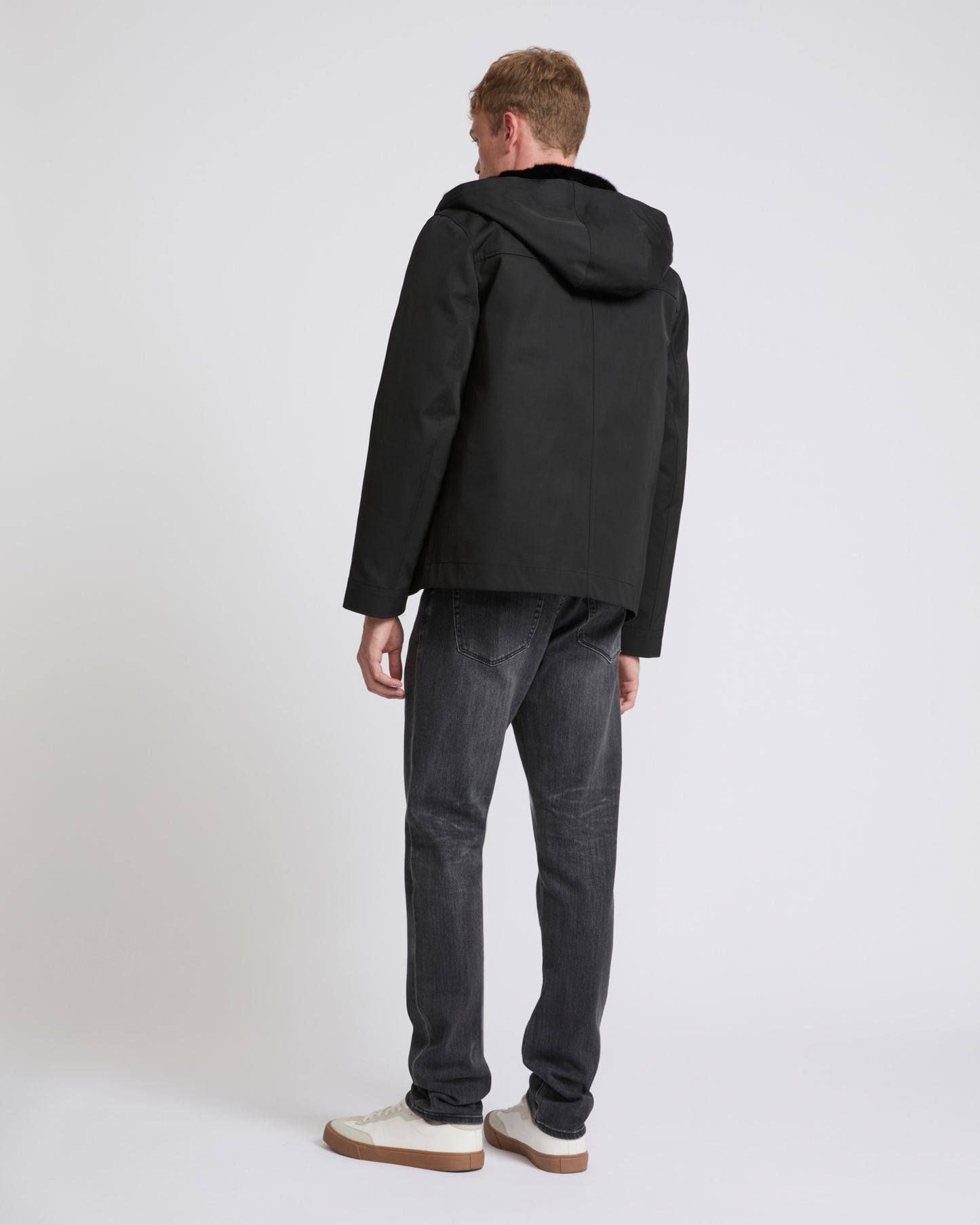 Hooded jacket in technical gabardine and mink fur - black - Yves Salomon