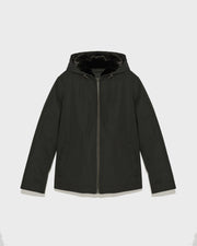 Hooded jacket in waterproof technical gabardine and mink fur