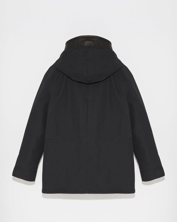 Short parka in cotton blend and shearling