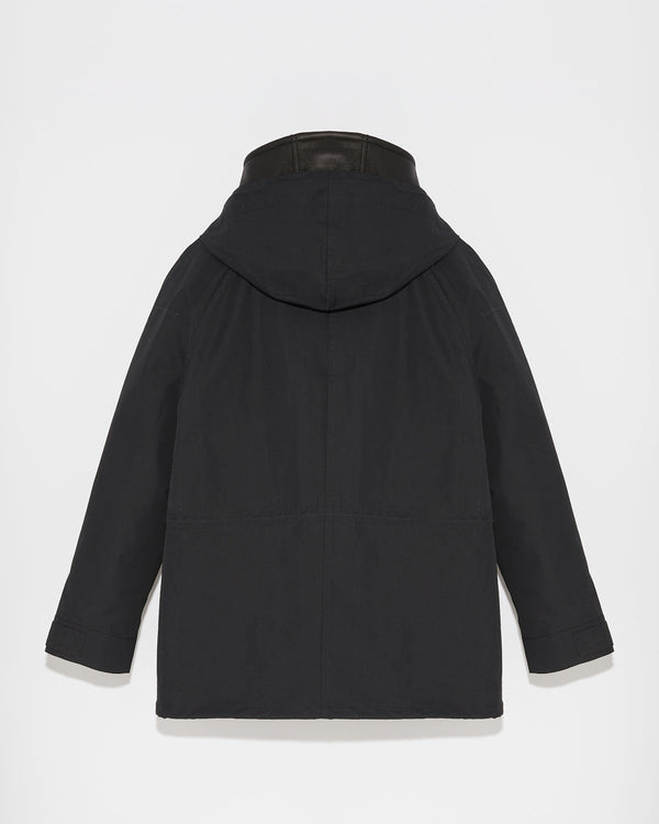 Short parka in cotton blend and shearling