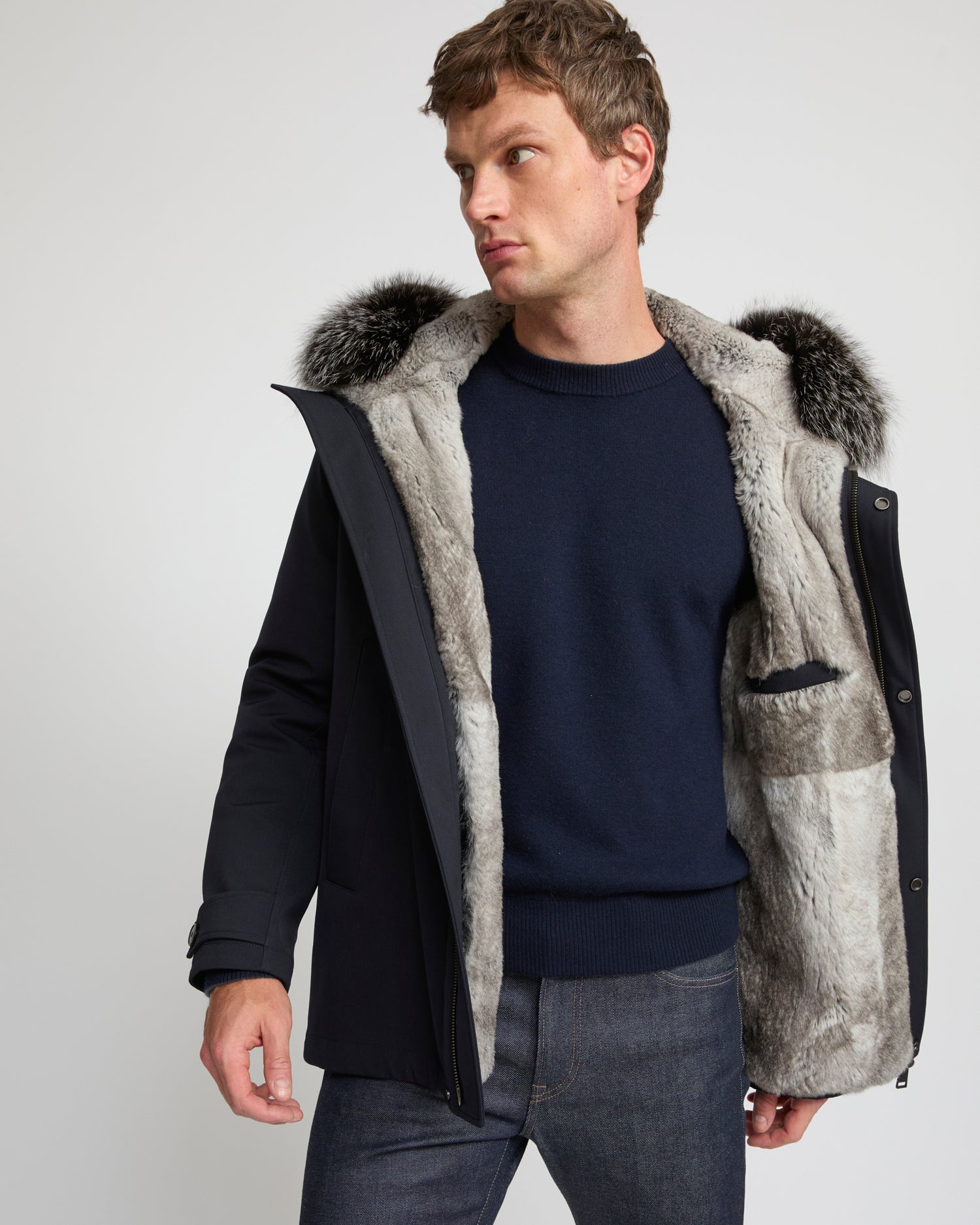 Short parka in technical wool and fox and rabbit fur -Yves Salomon