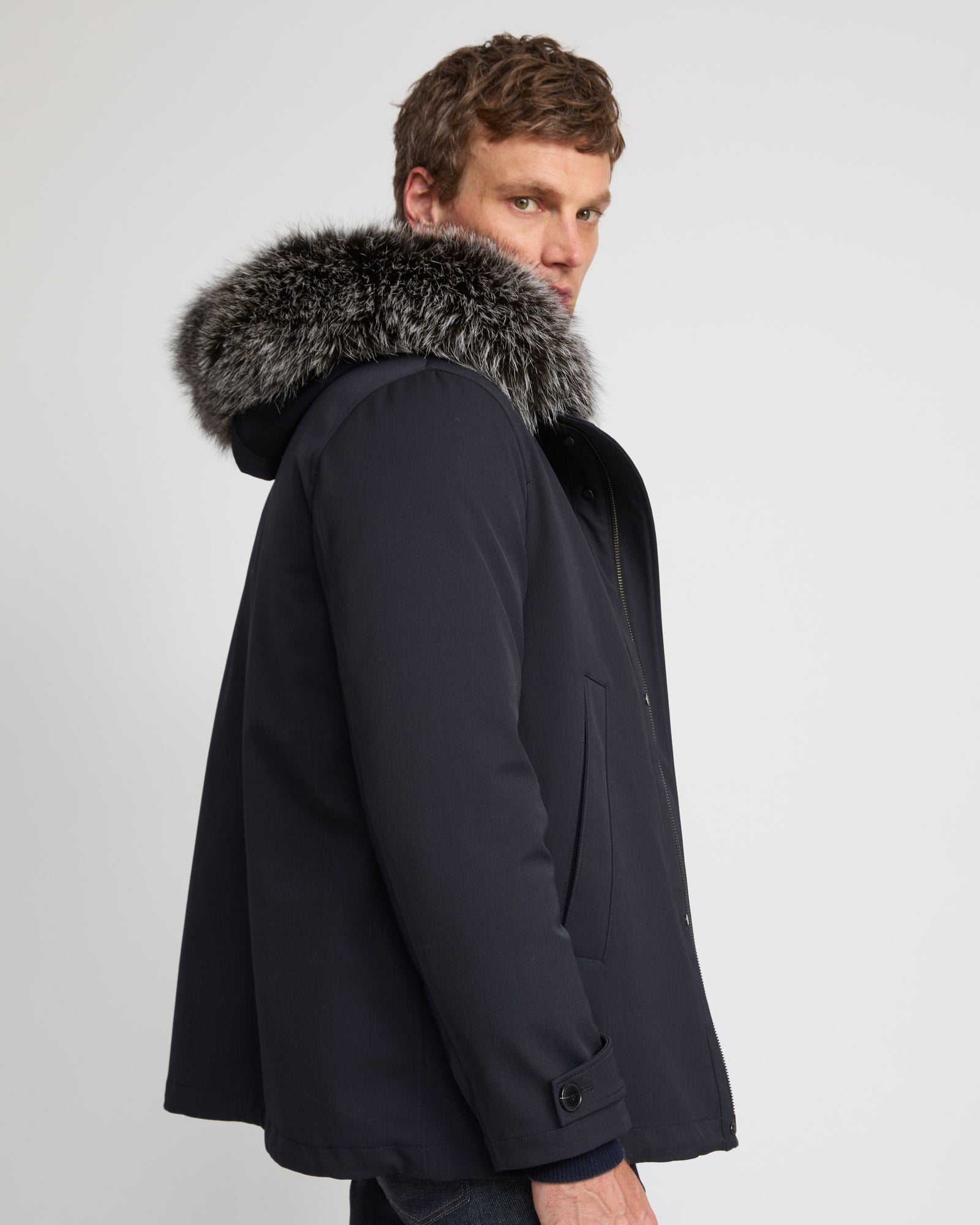 Short parka in technical wool and fox and rabbit fur -Yves Salomon