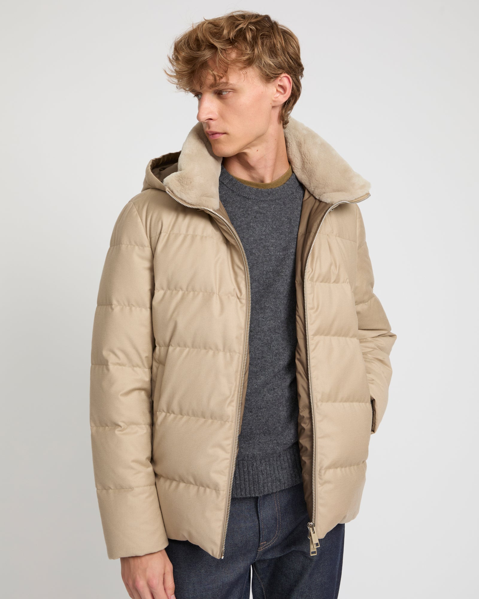 Short down jacket in Loro Piana fabric with mink trim -Yves Salomon