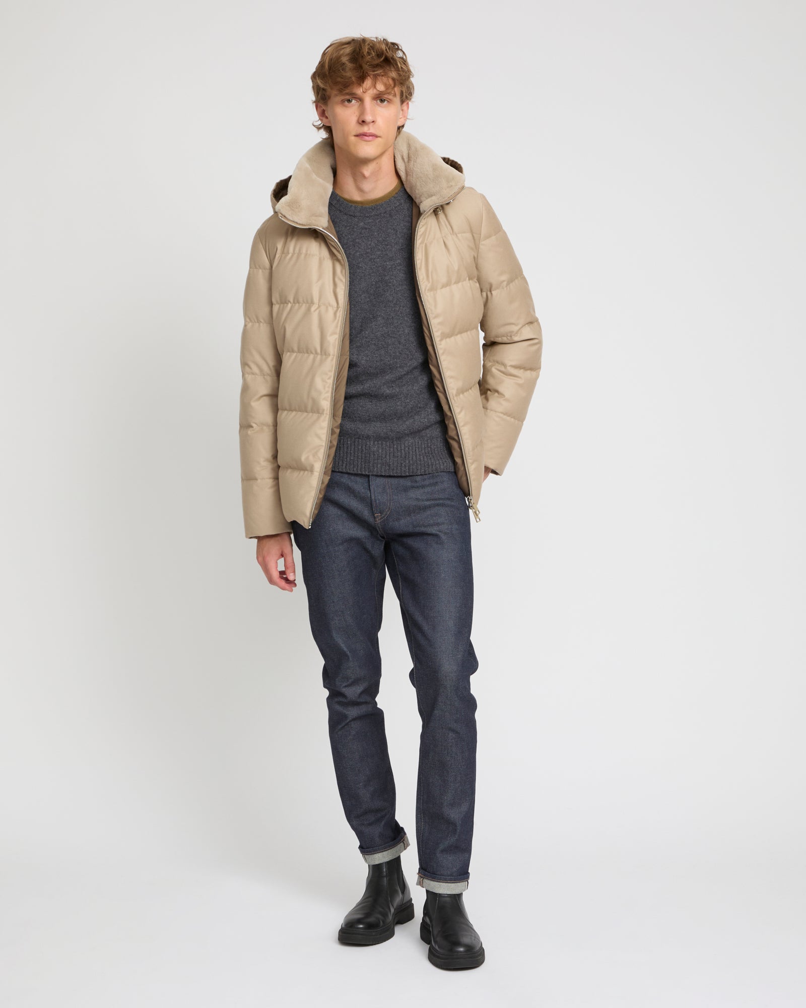 Short down jacket in Loro Piana fabric with mink trim -Yves Salomon