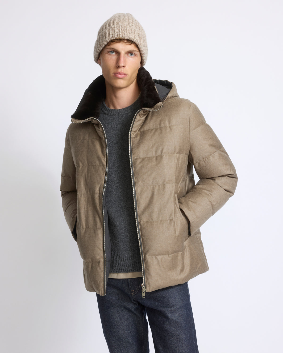 Short down jacket in Loro Piana fabric with mink fur trim - Yves Salomon - New Fall/Winter Collection