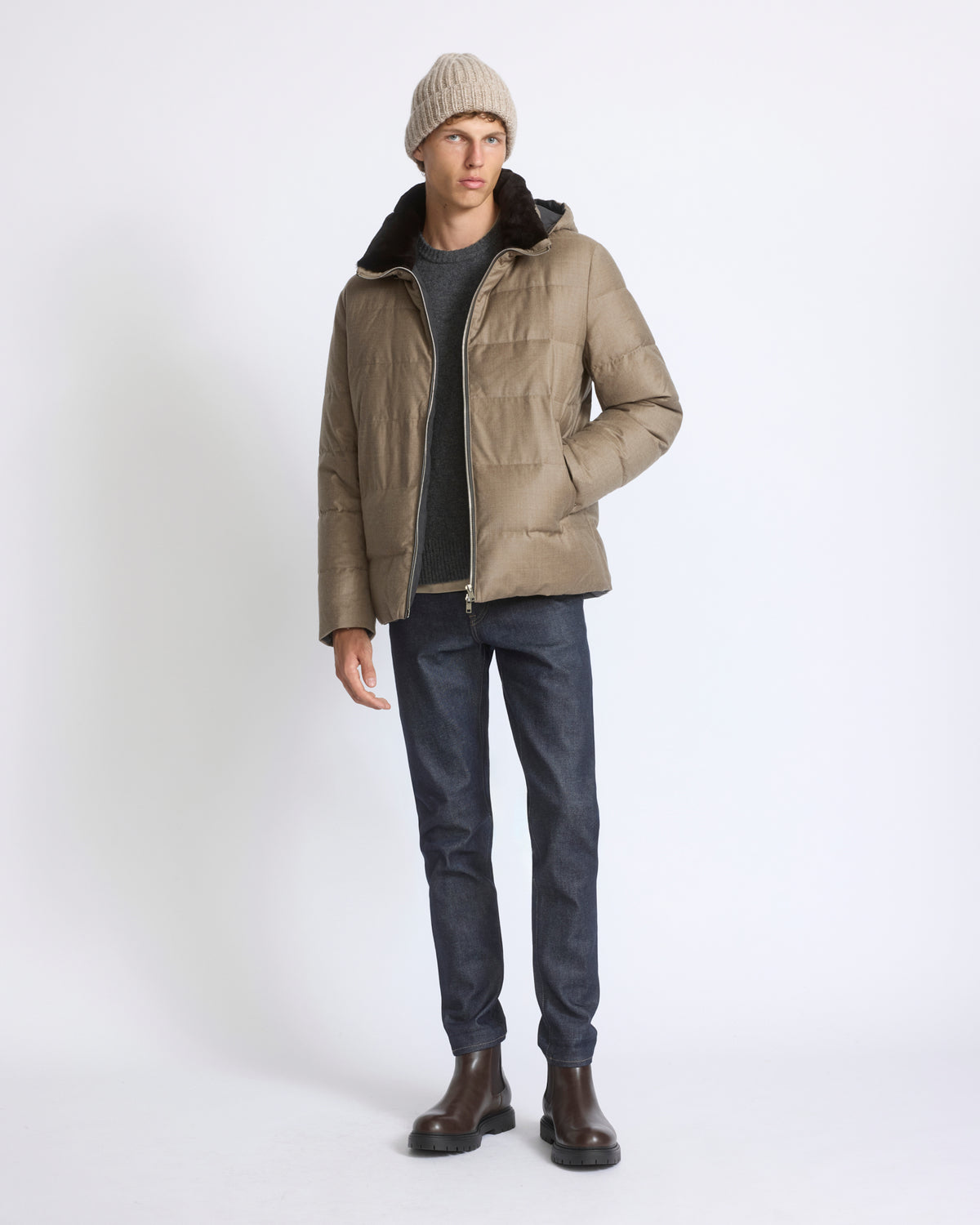Short down jacket in Loro Piana fabric with mink fur trim - Yves Salomon - New Fall/Winter Collection