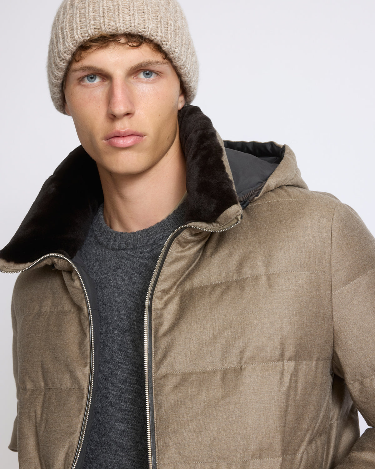 Short down jacket in Loro Piana fabric with mink fur trim - Yves Salomon - New Fall/Winter Collection