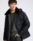Short down jacket in Loro Piana fabric with mink fur trim