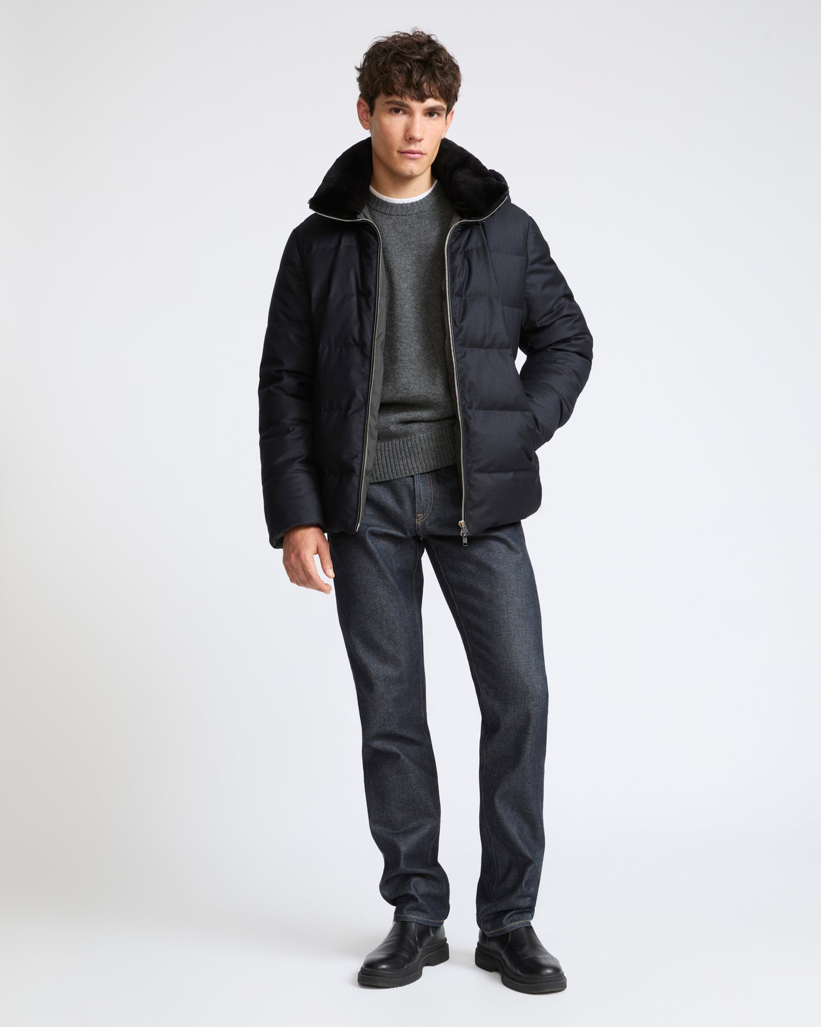 Short down jacket in Loro Piana fabric with mink fur trim - Yves Salomon - New Fall Winter Collection