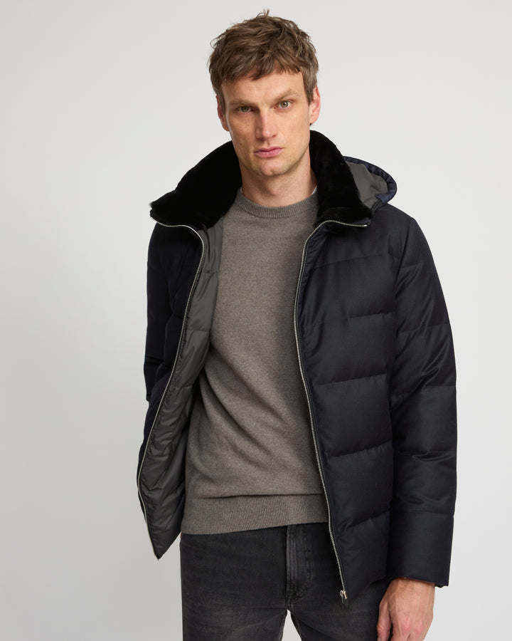 Short down jacket in Loro Piana fabric with mink trim -Yves Salomon