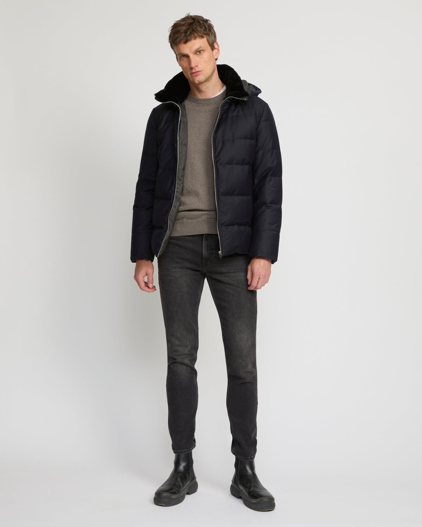 Short down jacket in Loro Piana fabric with mink trim -Yves Salomon