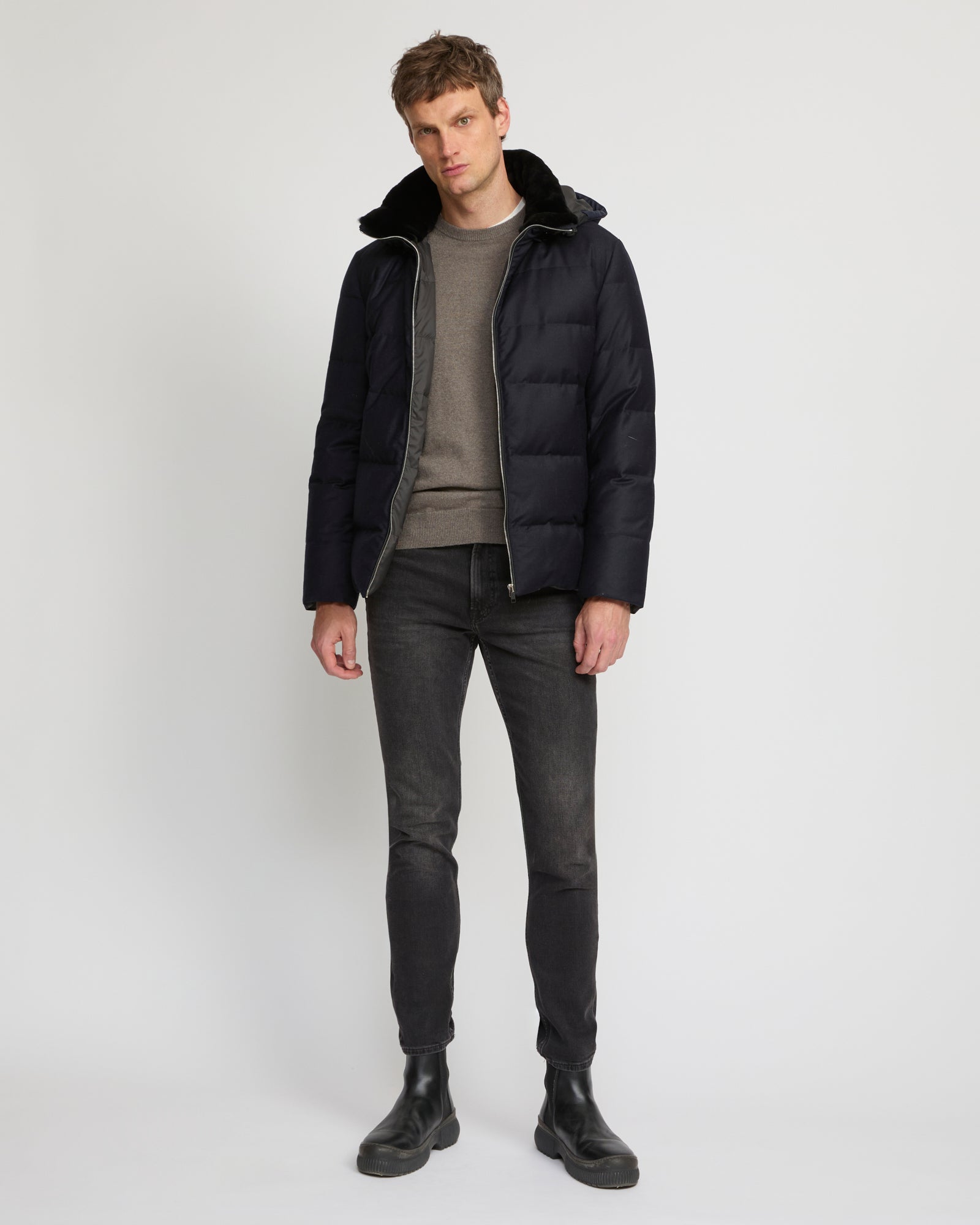 Short down jacket in Loro Piana fabric with mink trim -Yves Salomon