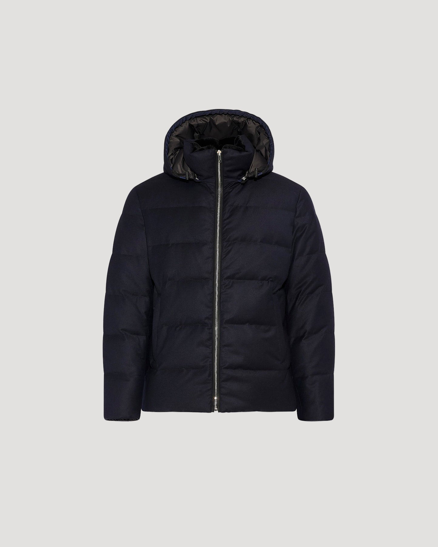 Short down jacket in Loro Piana fabric with mink trim