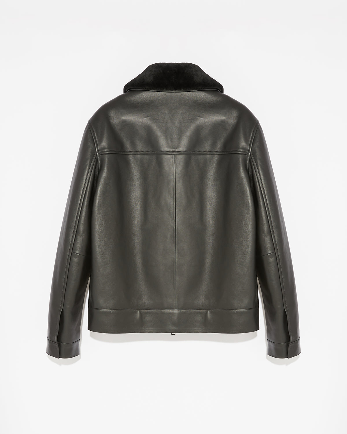 Leather jacket with shearling collar