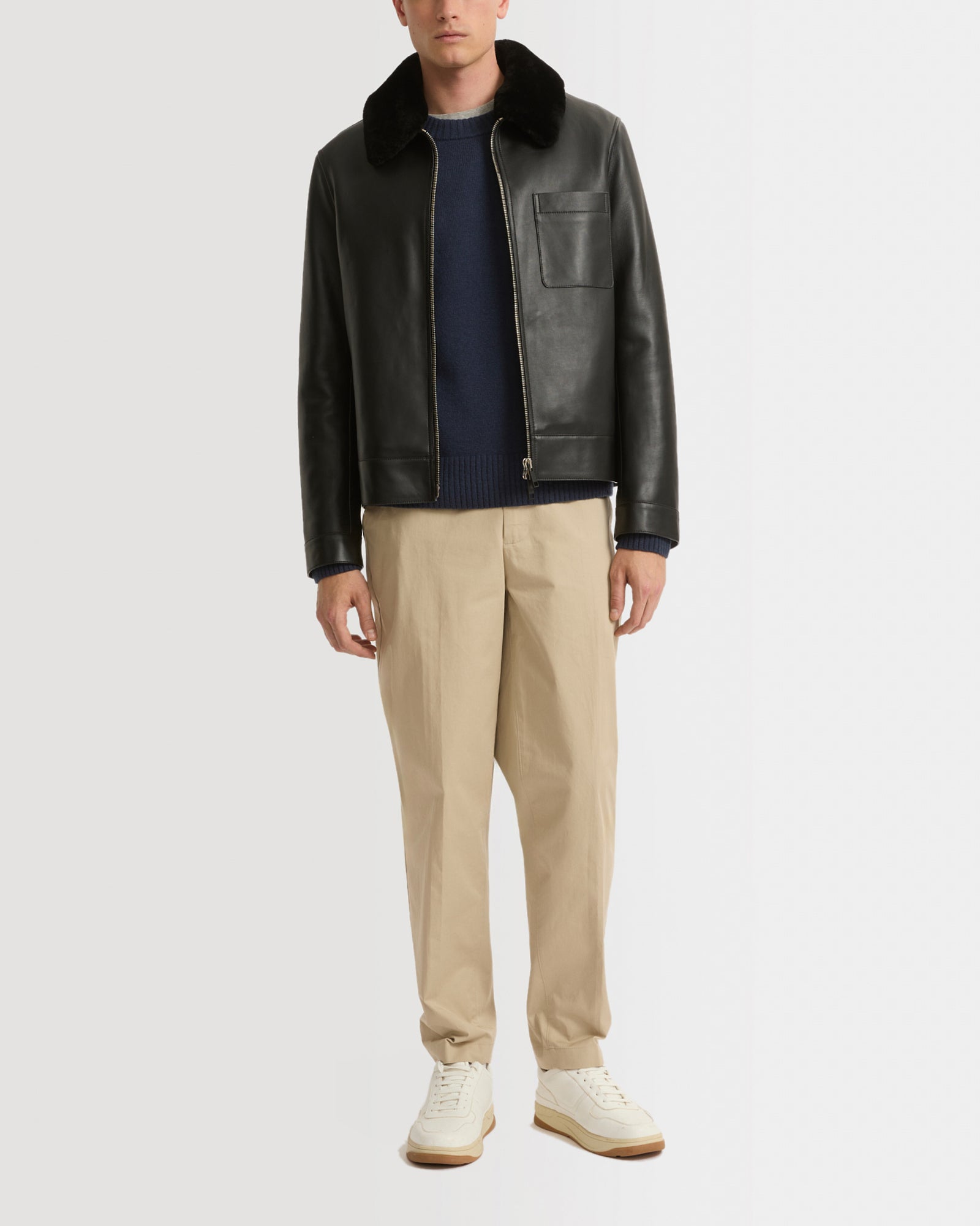 Leather jacket with shearling collar - black - Yves Salomon – Yves