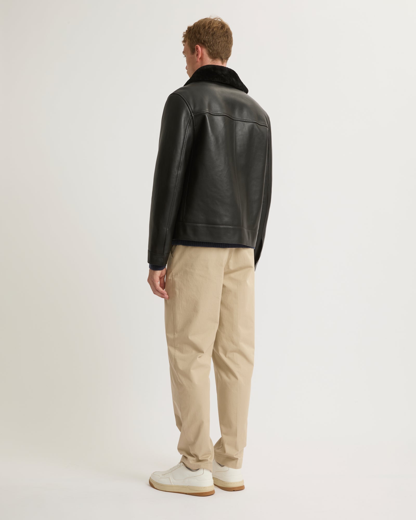 Leather jacket with shearling collar - black - Yves Salomon – Yves