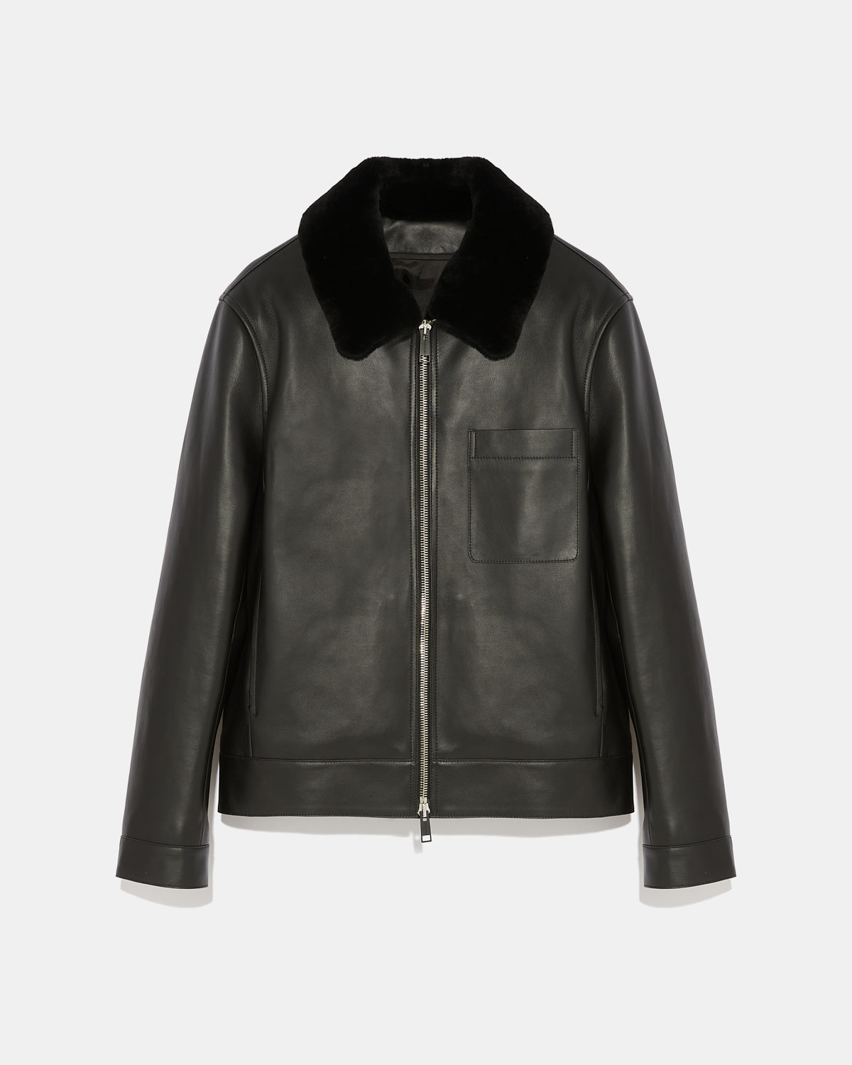 Leather jacket with shearling collar - black - Yves Salomon – Yves