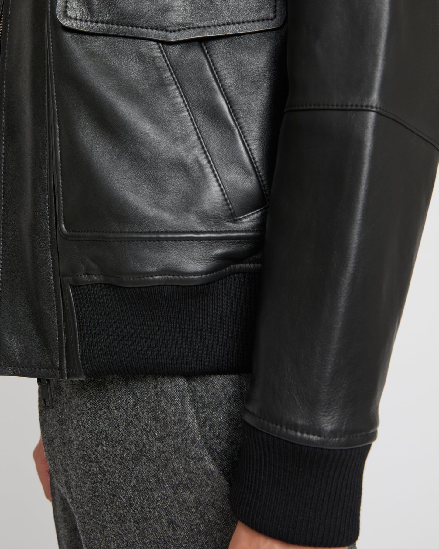 Leather aviator jacket with Merino lambskin shearling collar -Yves Salomon