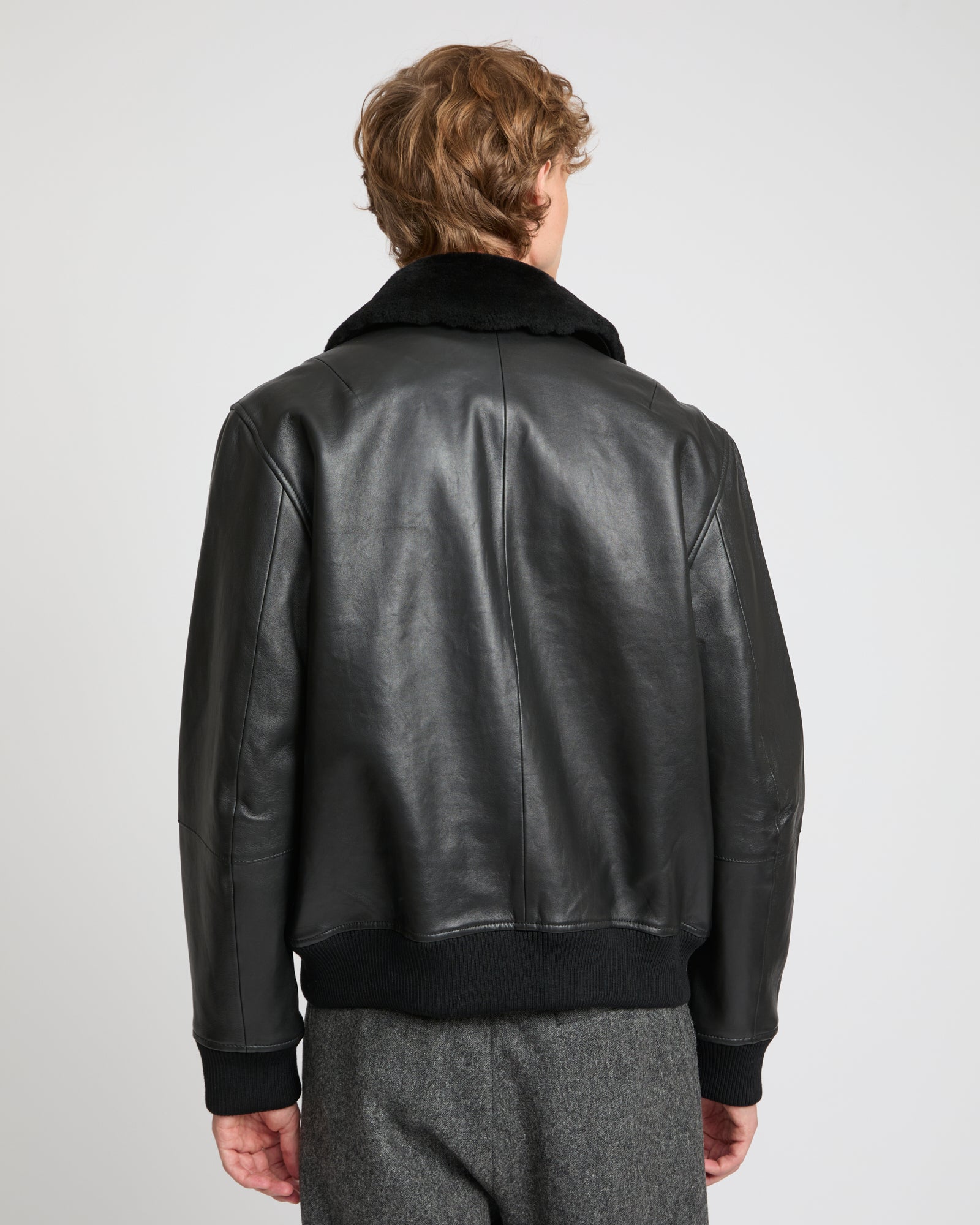 Leather aviator jacket with Merino lambskin shearling collar -Yves Salomon
