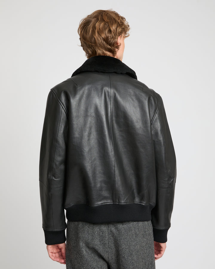 Leather aviator jacket with Merino lambskin shearling collar