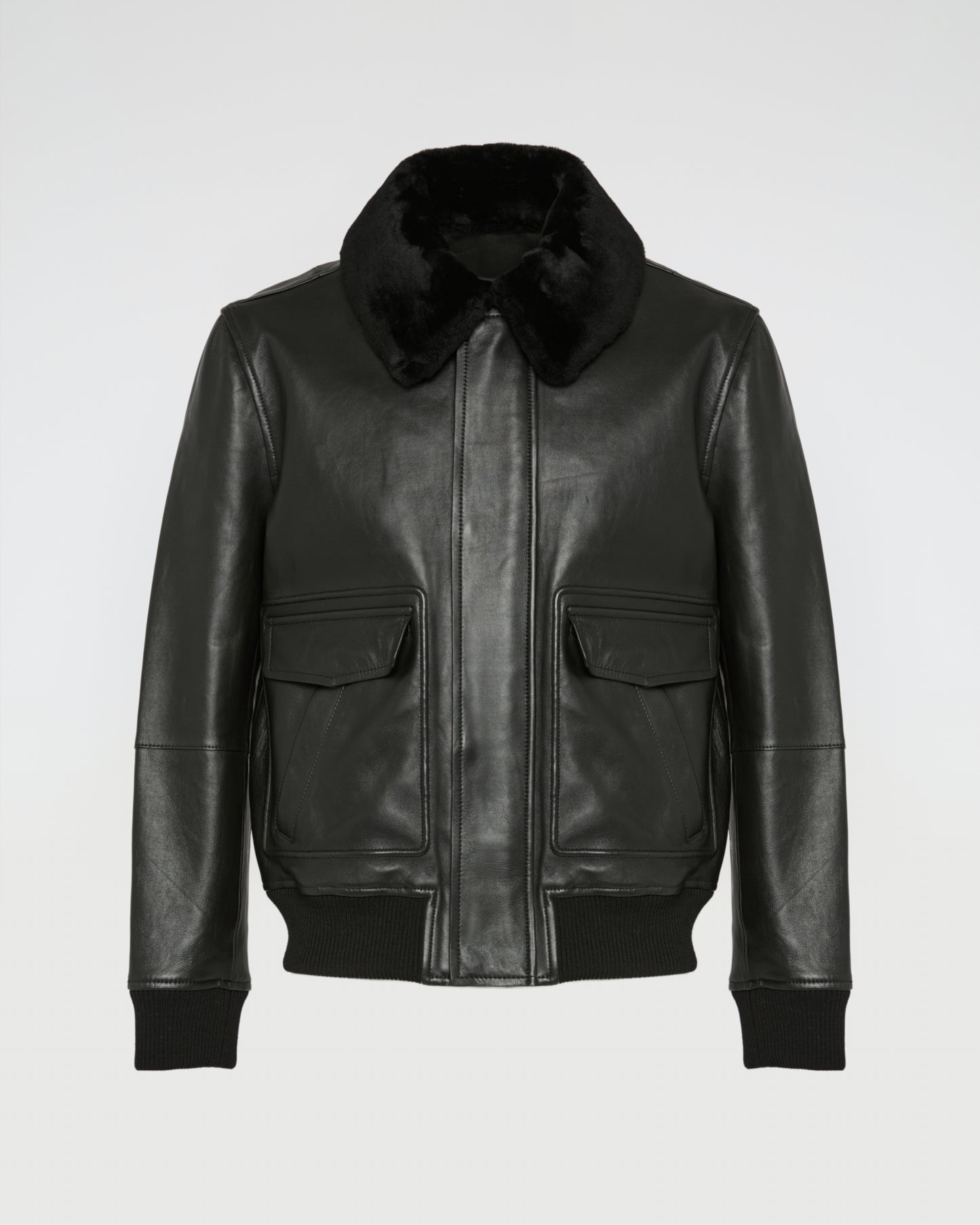 Leather aviator jacket with Merino lambskin shearling collar -Yves Salomon