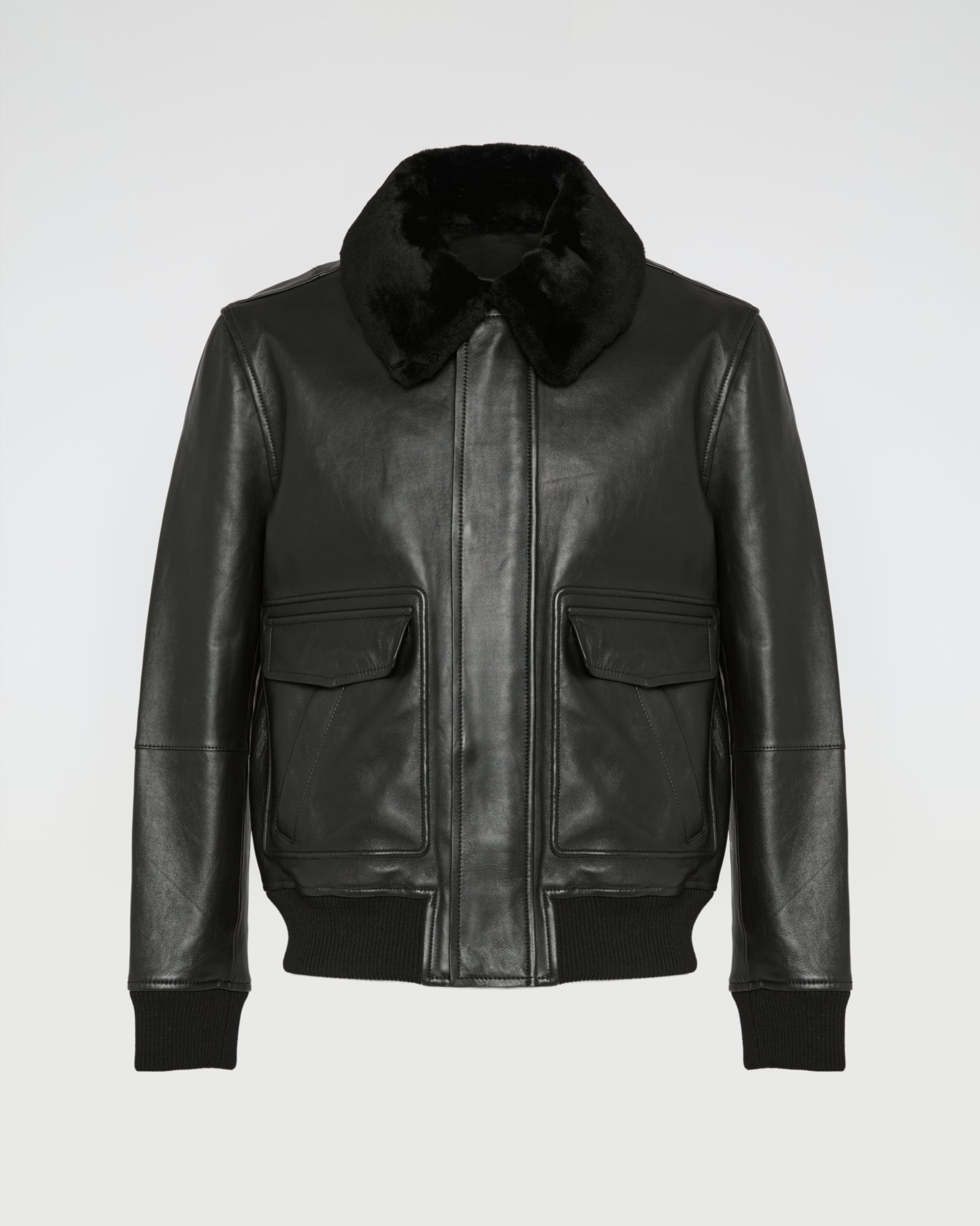 Leather aviator jacket with Merino lambskin shearling collar -Yves Salomon