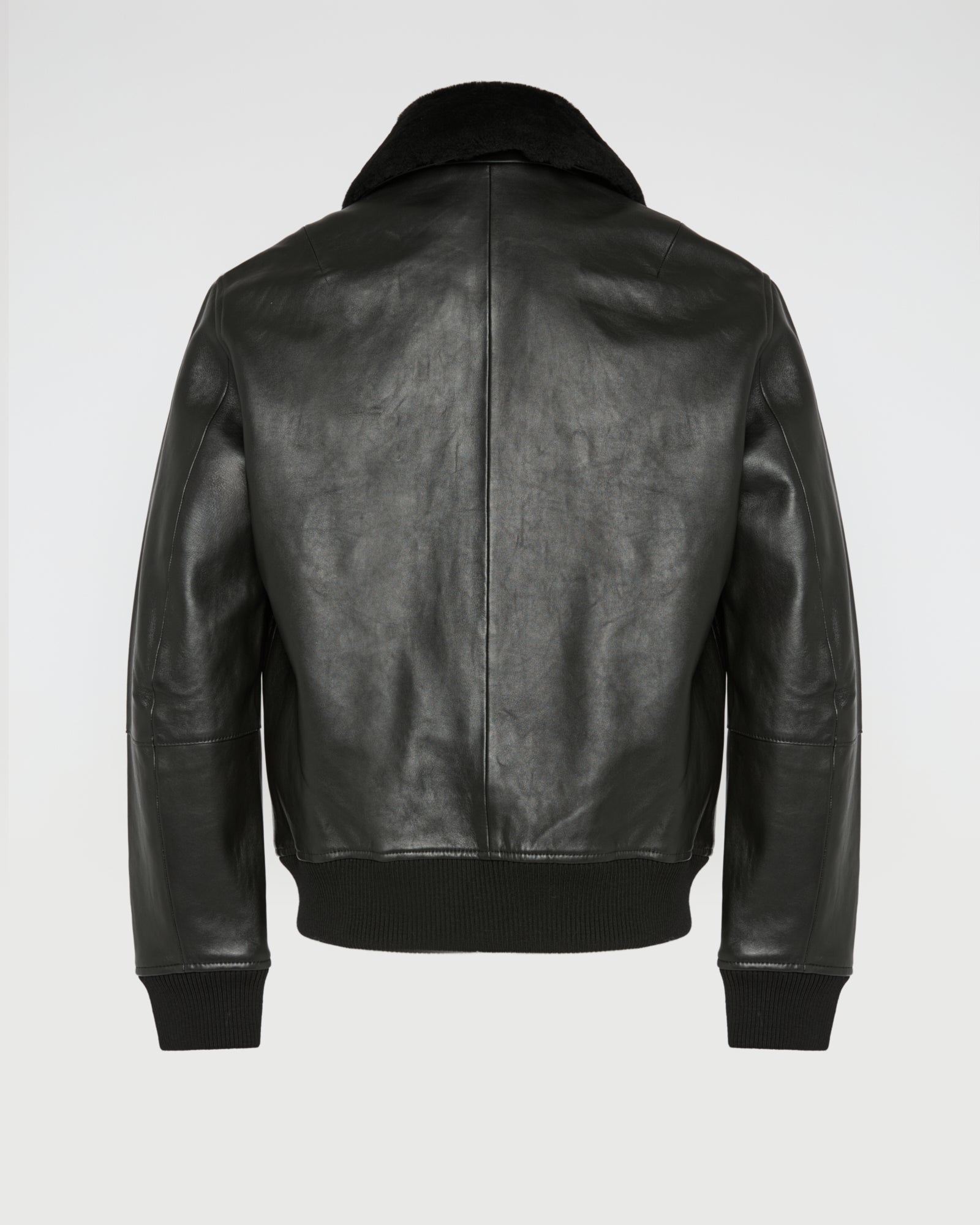 Leather aviator jacket with Merino lambskin shearling collar -Yves Salomon
